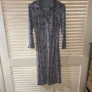 Diane Von Furstenberg Blue and Red Floral Long Sleeve Dress